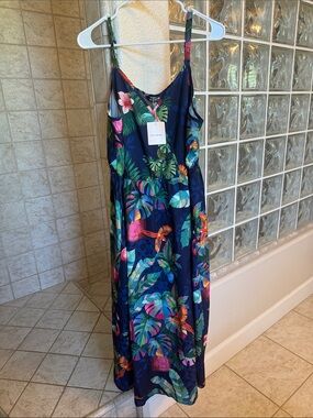 BloomChic Navy Tropical Floral Maxi Dress Flamingo